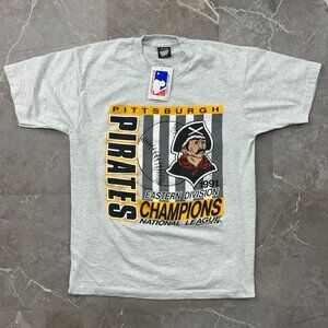 90s Vintage Pittsburgh Pirates Graphic Tee Mens XL Dead Stock 1991 NL Champions